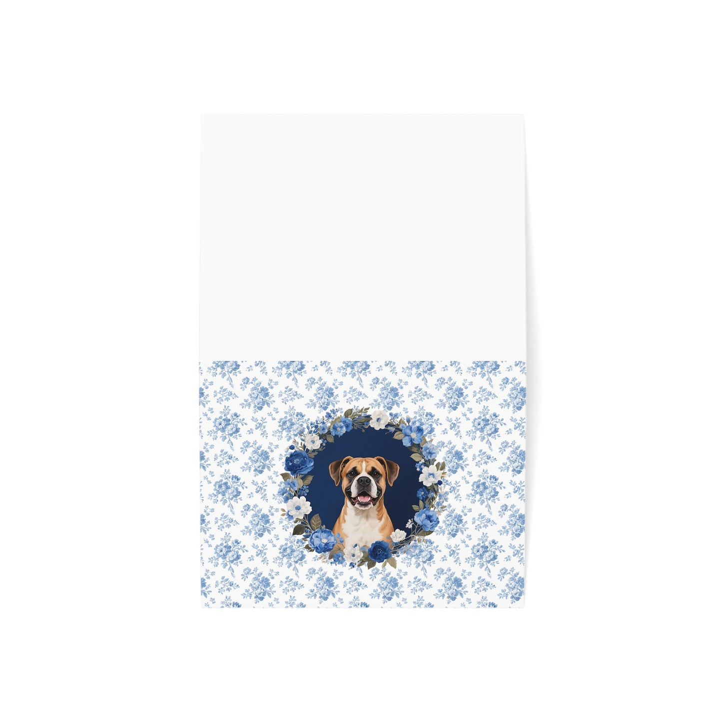 Boxer Dog Blue Floral Greeting Card Set