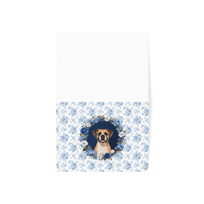 Boxer Dog Blue Floral Greeting Card Set