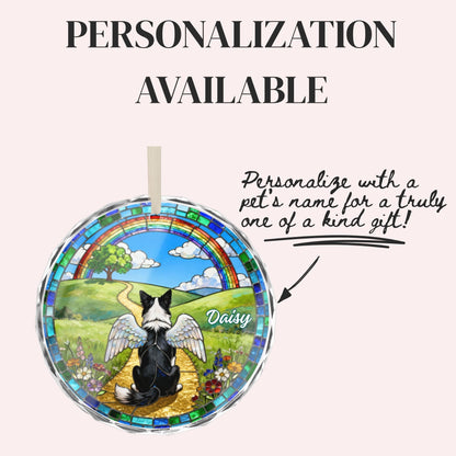 Border Collie Rainbow Bridge Stained Glass Ornament