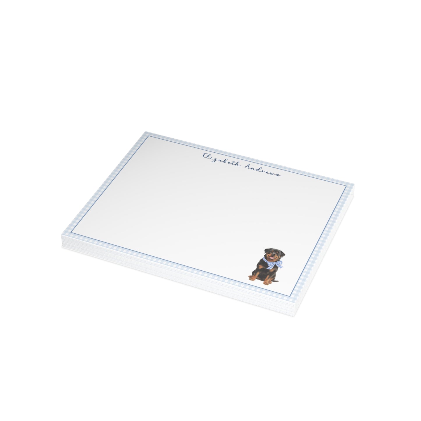 Rottweiler Dog Blue Gingham Personalized Notecard Set