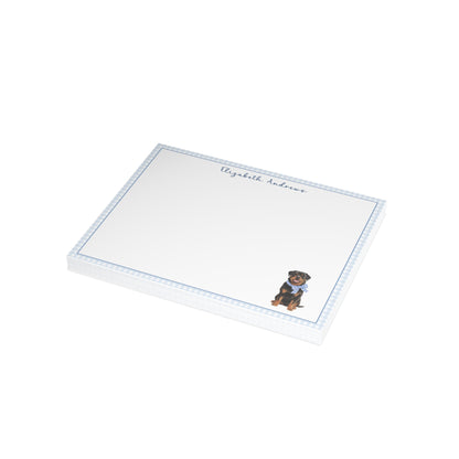 Rottweiler Dog Blue Gingham Personalized Notecard Set