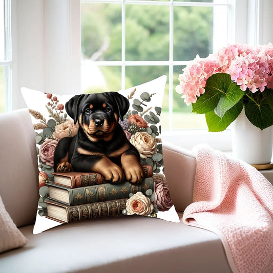Rottweiler Throw Pillow for Book Lovers