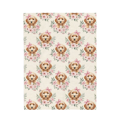 Goldendoodle Pink Baby Blanket, Doodle Dog Baby Shower Baby Girl Newborn Gift Hospital Announcement Blanket Coming Home