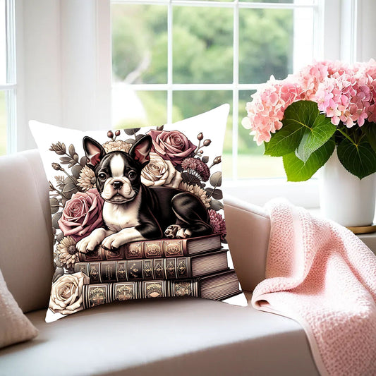 Boston Terrier Throw Pillow for Book Lovers