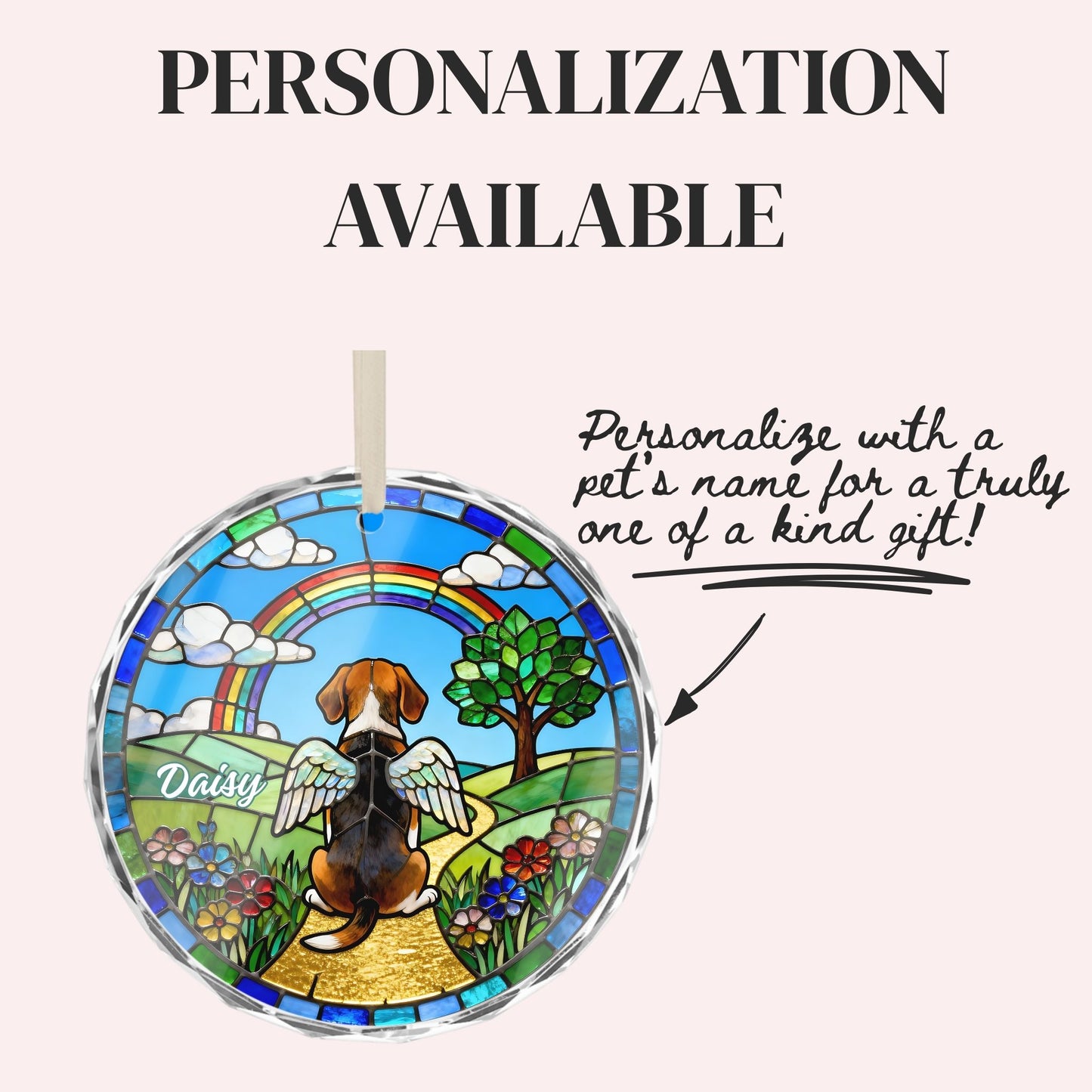 Beagle Rainbow Bridge Stained Glass Ornament
