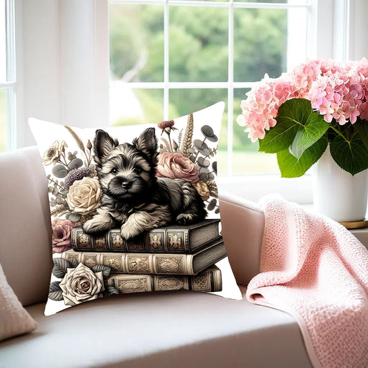 Cairn Terrier Throw Pillow for Book Lovers