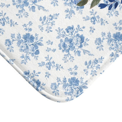 Blue Floral Lab Bath Mat – Cute Labrador Retriever Dog Bathroom Rug