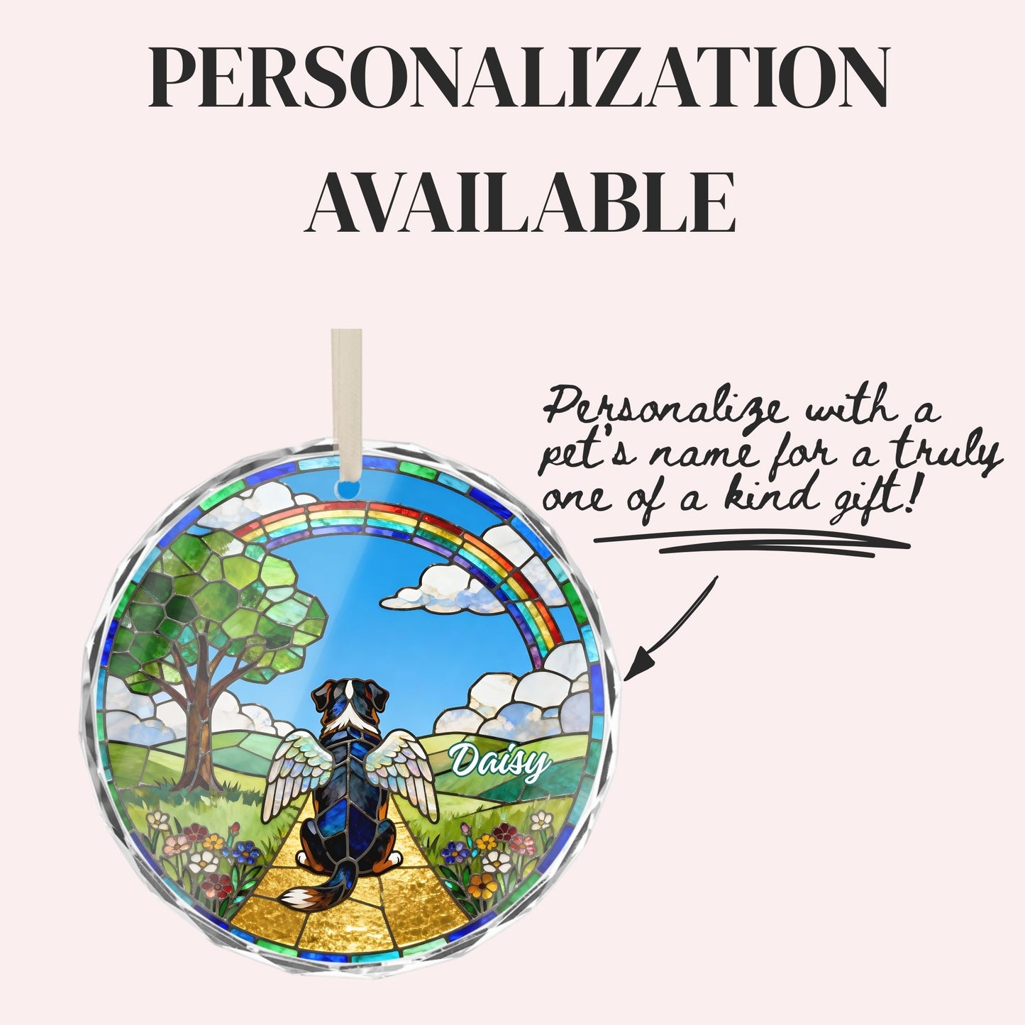 Bernese Mountain Dog Rainbow Bridge Stained Glass Ornament