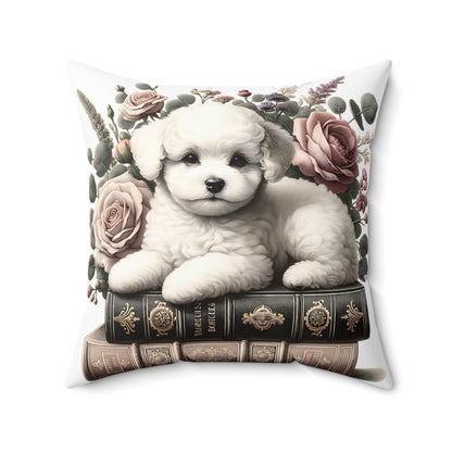 Bichon Frise Throw Pillow for Book Lovers