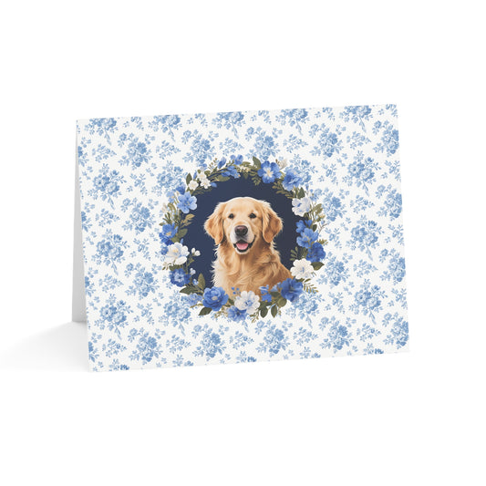 Golden Retriever Dog Blue Floral Greeting Card Set