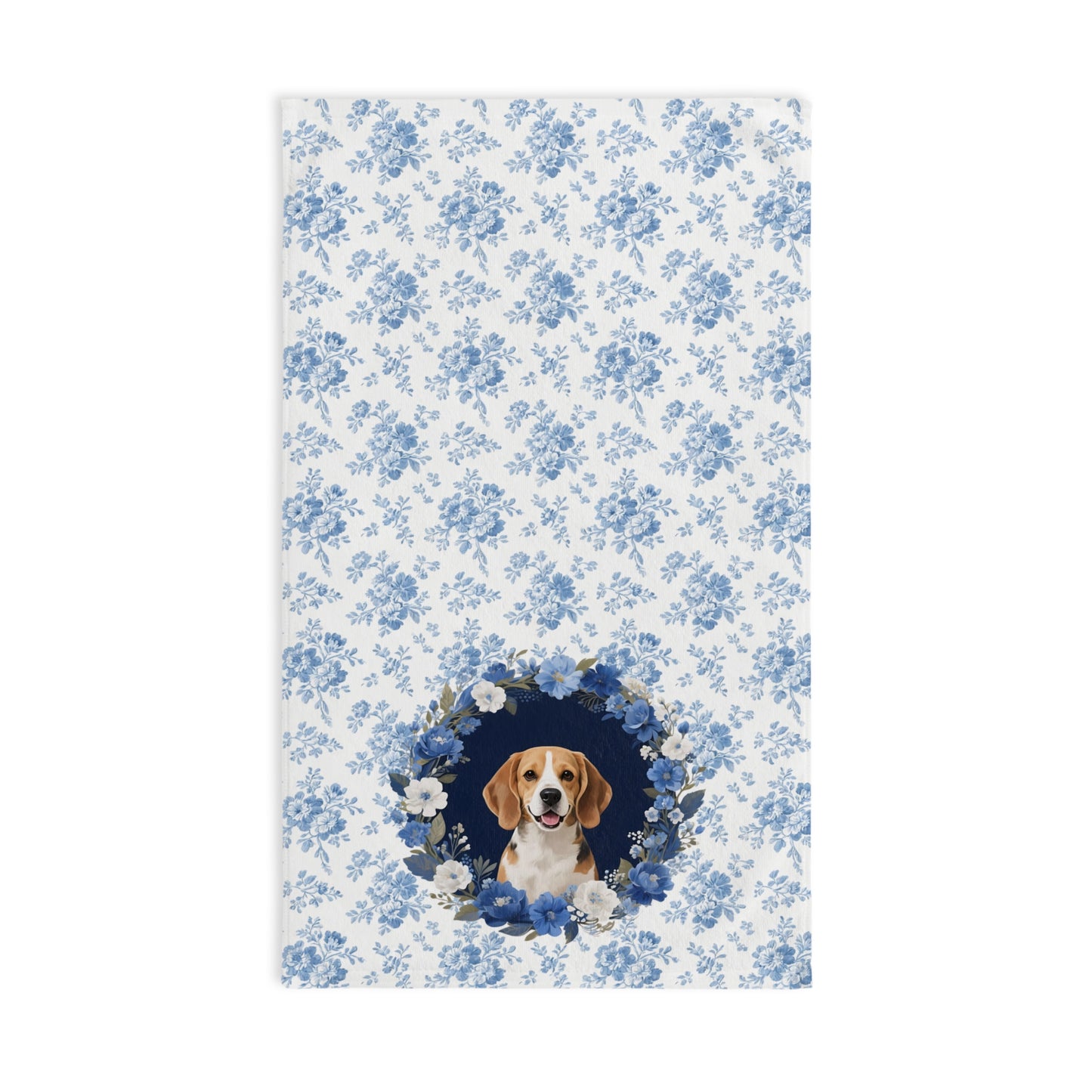 Blue Floral Beagle Dog Portrait Hand Towel – Cute Pet Bathroom Accessory