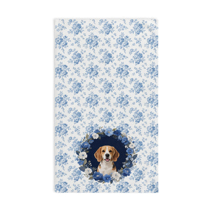 Blue Floral Beagle Dog Portrait Hand Towel – Cute Pet Bathroom Accessory