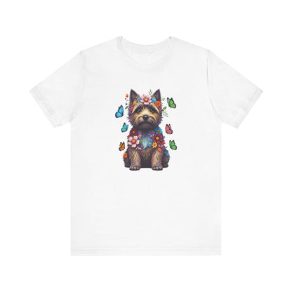 Whimsical Floral Cairn Terrier Tee – Colorful Dog Lover Shirt with Butterflies