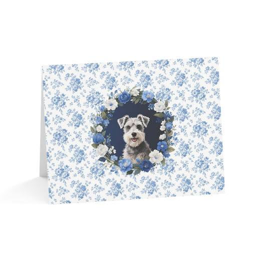 Schnauzer Dog Blue Floral Greeting Card Set