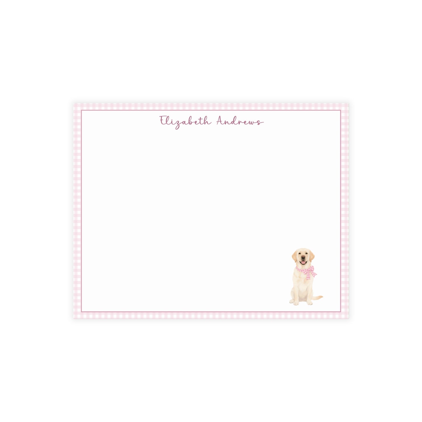 Labrador Retriever Dog Pink Gingham Personalized Notecard Set