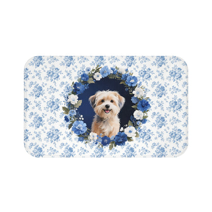 Blue Floral Havanese Bath Mat – Cute Havanese Dog Bathroom Rug