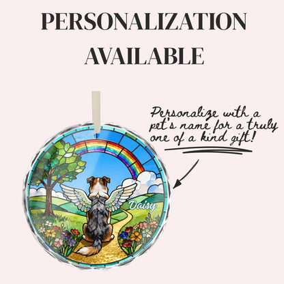 Australian Shepherd Rainbow Bridge Stained Glass Ornament