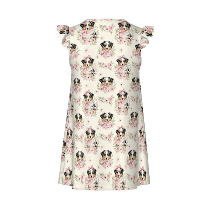 Australian Shepherd Dog Girl's Flutter Sleeve Nightgown