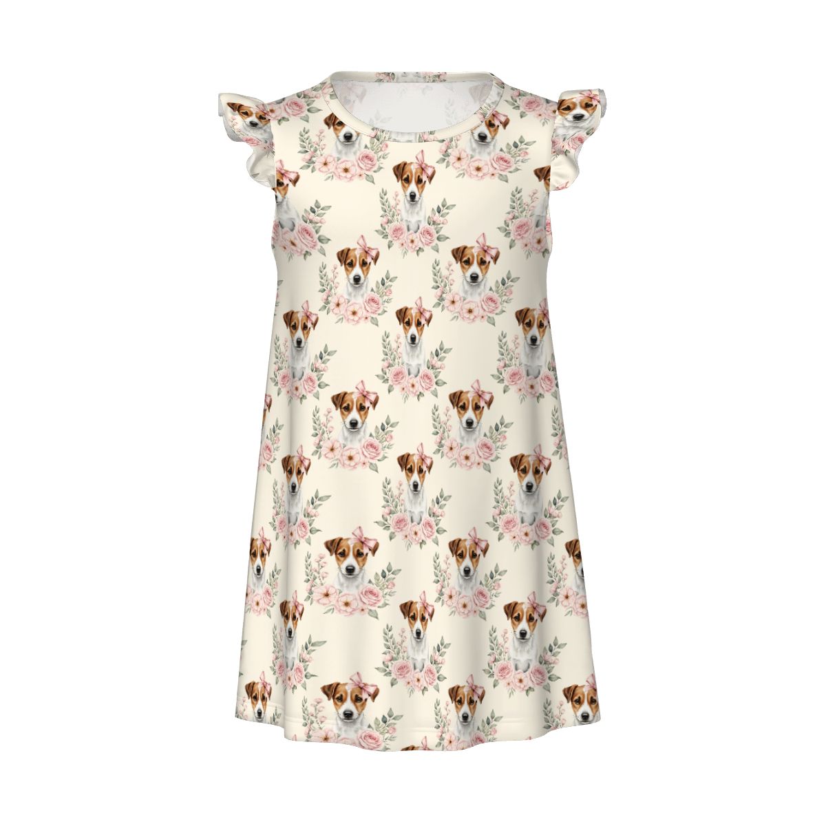 Jack Russell Terrier Girl's Flutter Sleeve Nightgown