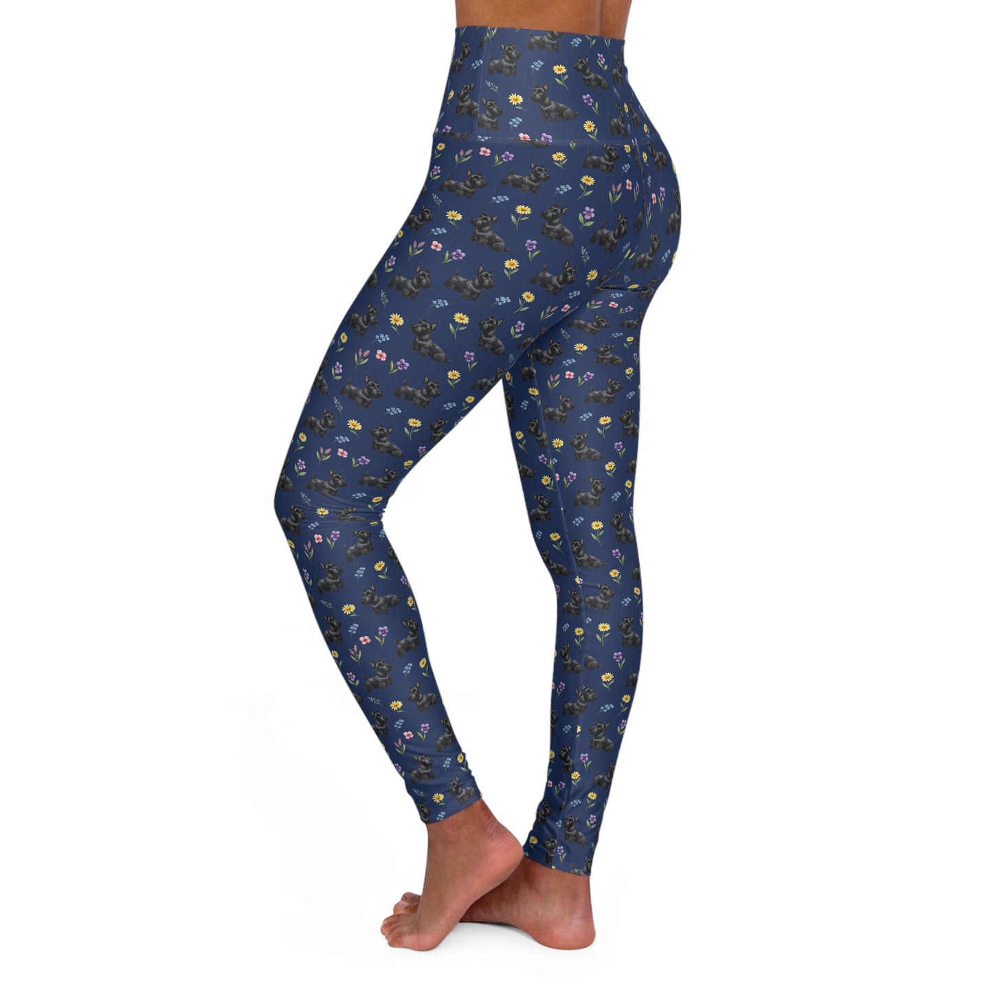 Scottish Terrier Dog Floral High Waisted Yoga Leggings - Perfect for Fitness & Everyday Wear
