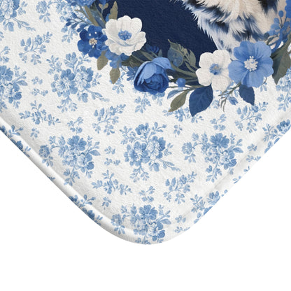 Blue Floral Heeler Bath Mat – Cute Australian Cattle Dog Bathroom Rug