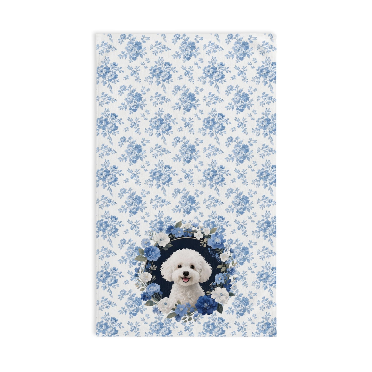 Blue Floral Bichon Frise Dog Portrait Hand Towel – Cute Pet Bathroom Accessory