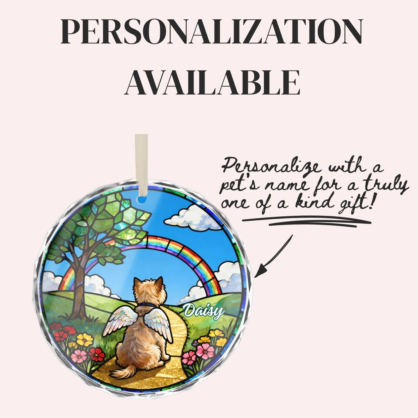 Wheaten Terrier Rainbow Bridge Stained Glass Ornament