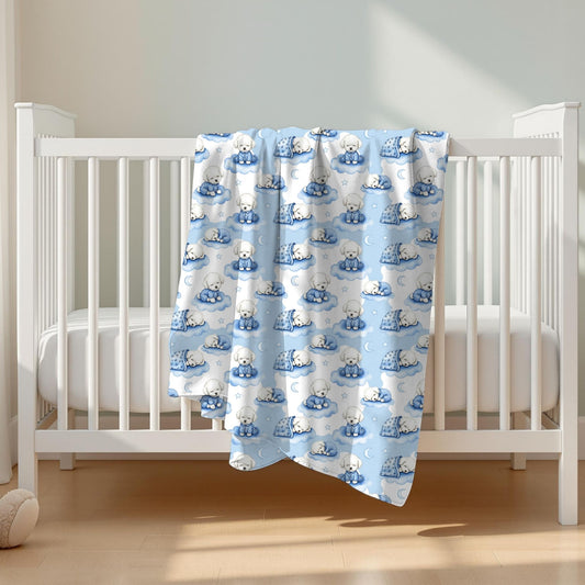 Bichon Frise Dog Blue Baby Blanket, Bichon Frise Baby Shower Baby Boy Newborn Gift Hospital Announcement Blanket Coming Home