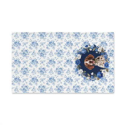 Blue Floral German Shorthaired Pointer Dog Portrait Hand Towel – Cute Pet Bathroom Accessory