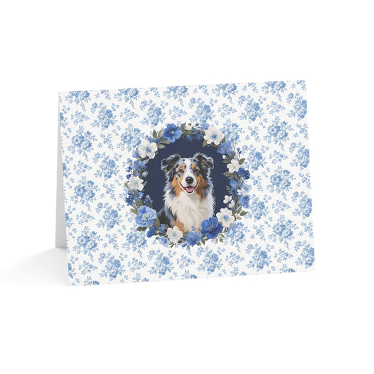 Australian Shepherd Dog Blue Floral Greeting Card Set