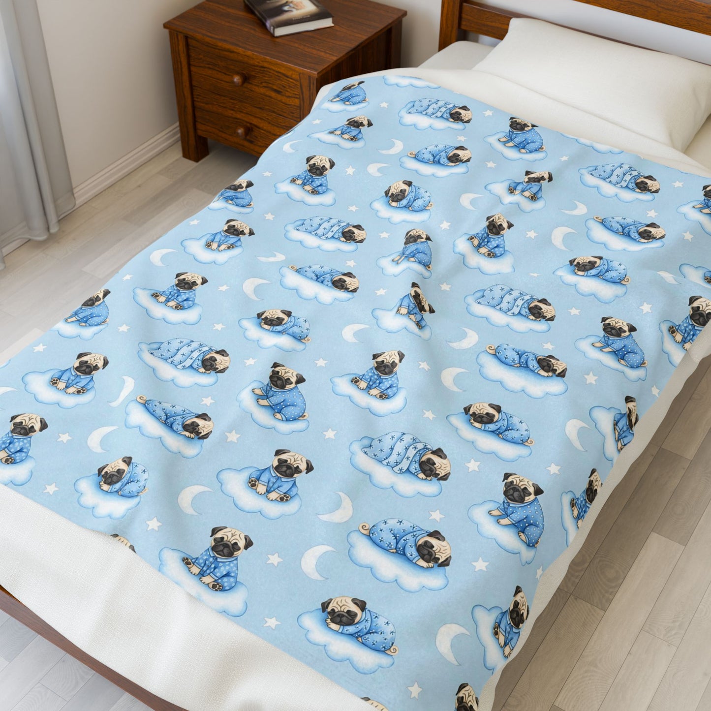 Pug Blue Baby Blanket, Pug Dog Baby Shower Baby Boy Newborn Gift Hospital Announcement Blanket Coming Home