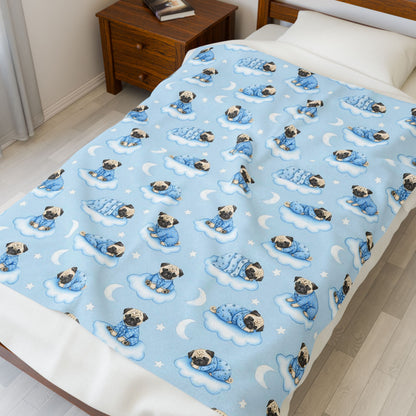 Pug Blue Baby Blanket, Pug Dog Baby Shower Baby Boy Newborn Gift Hospital Announcement Blanket Coming Home