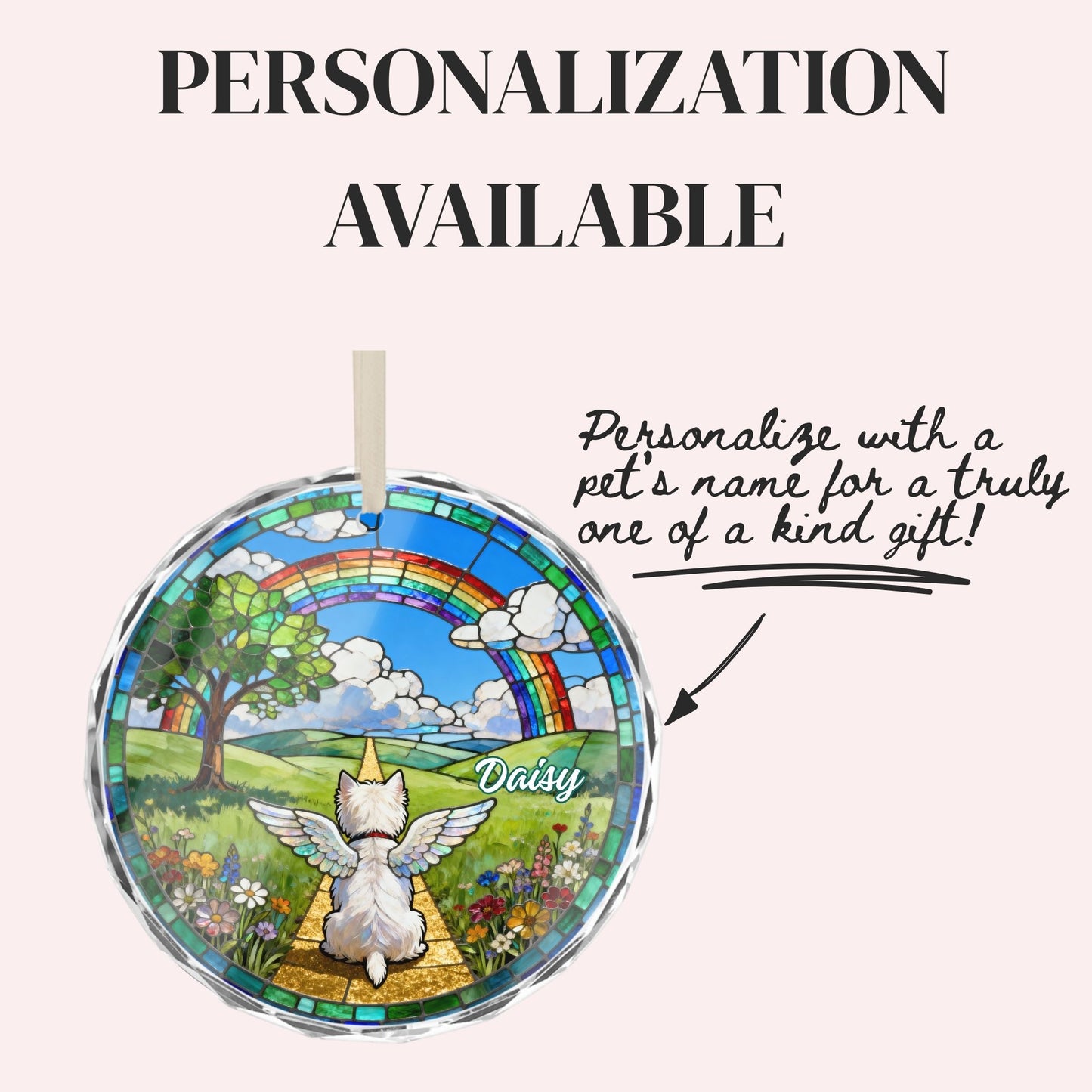 West Highland White Terrier Rainbow Bridge Stained Glass Ornament