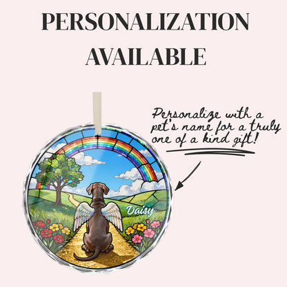 Weimaraner Rainbow Bridge Stained Glass Ornament