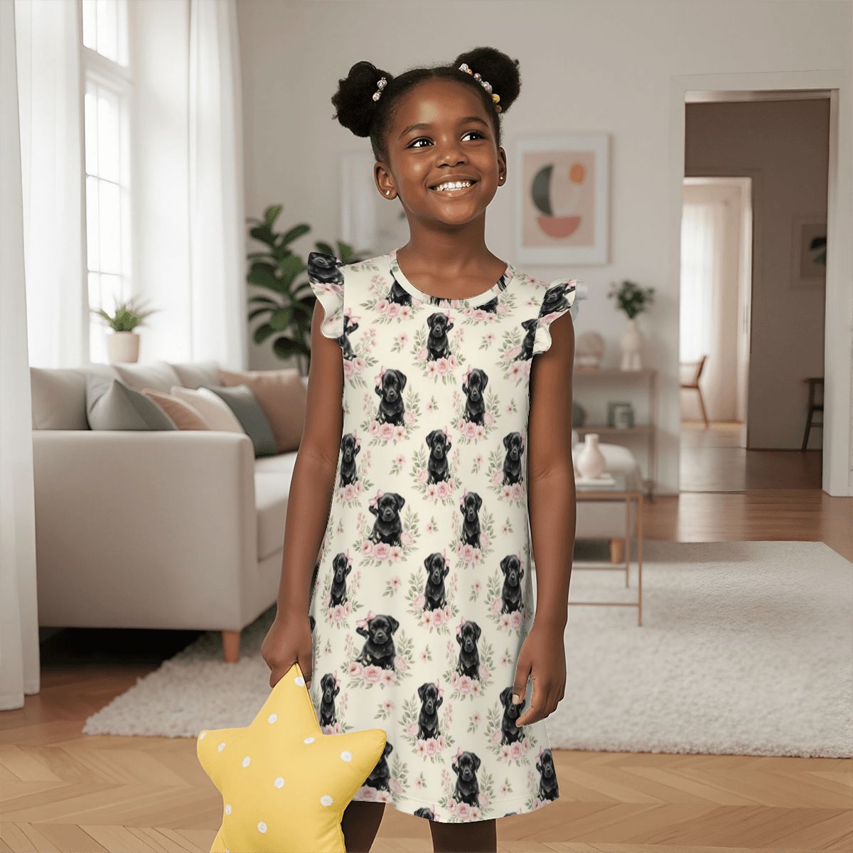 Black Labrador Retriever Girl's Flutter Sleeve Nightgown