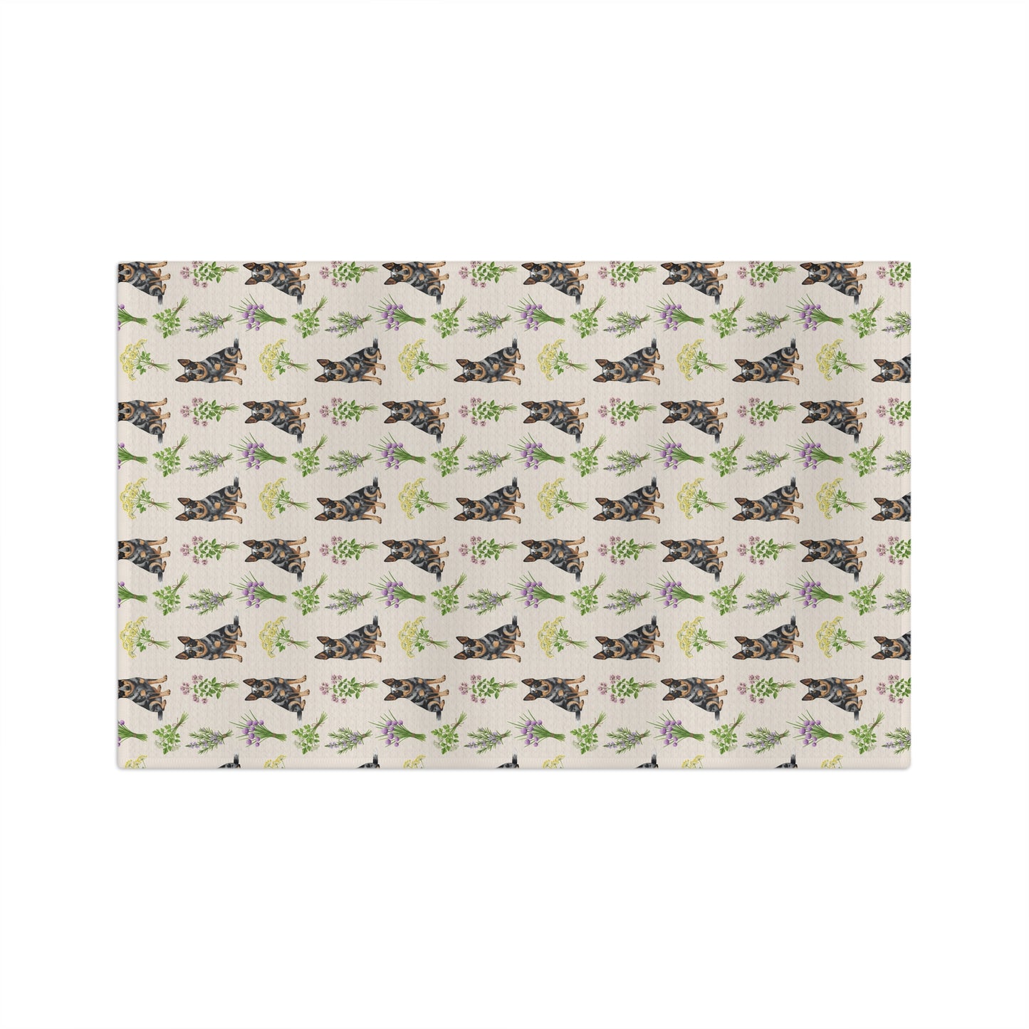 Australian Cattle Dog & Herbs Tea Towel - Floral Dog Kitchen Towel