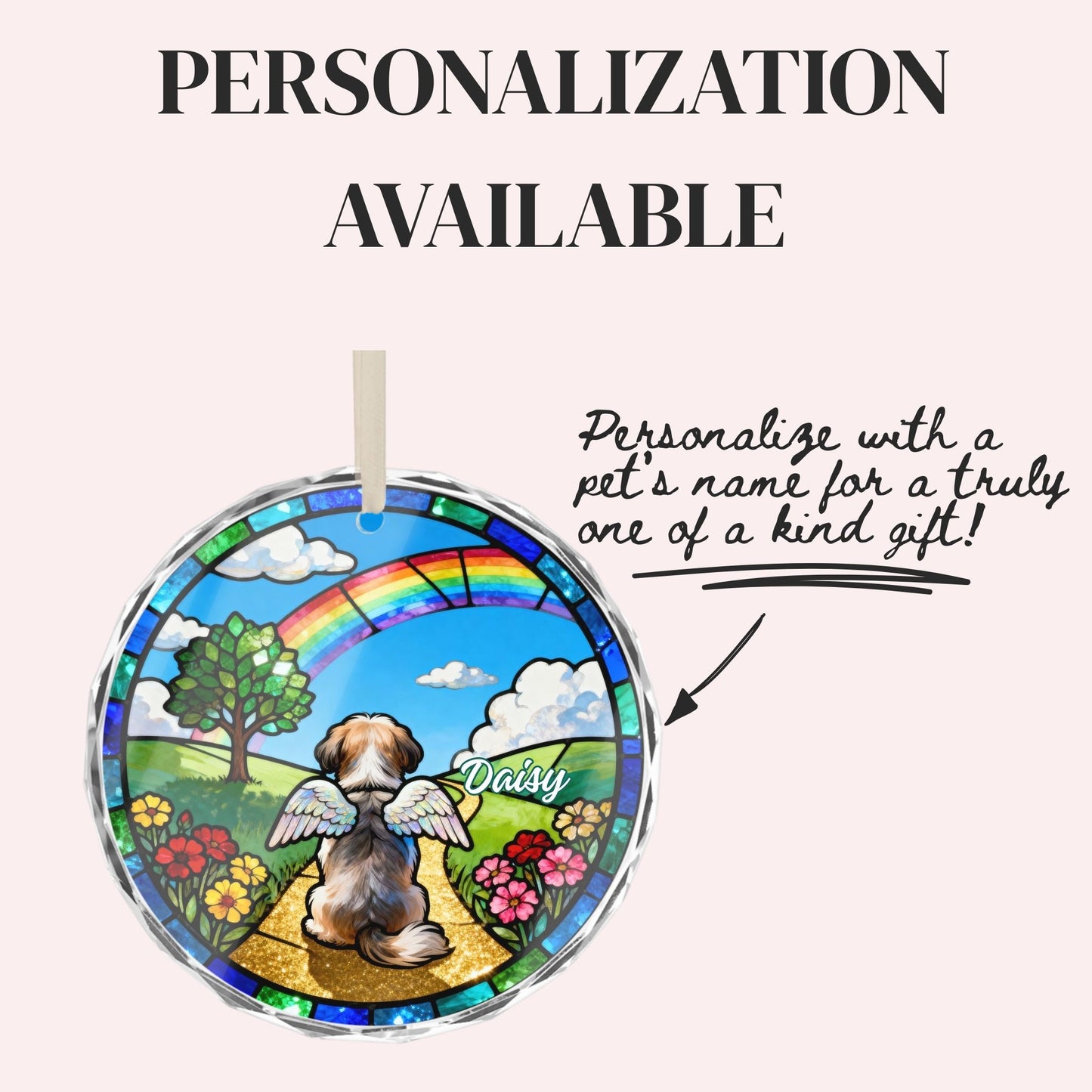 Shih Tzu Rainbow Bridge Stained Glass Ornament
