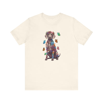 Whimsical Floral Weimaraner Tee – Colorful Dog Lover Shirt with Butterflies