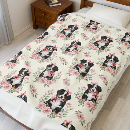 Bernese Mountain Dog Pink Baby Blanket, Berner Dog Baby Shower Baby Girl Newborn Gift Hospital Announcement Blanket Coming Home
