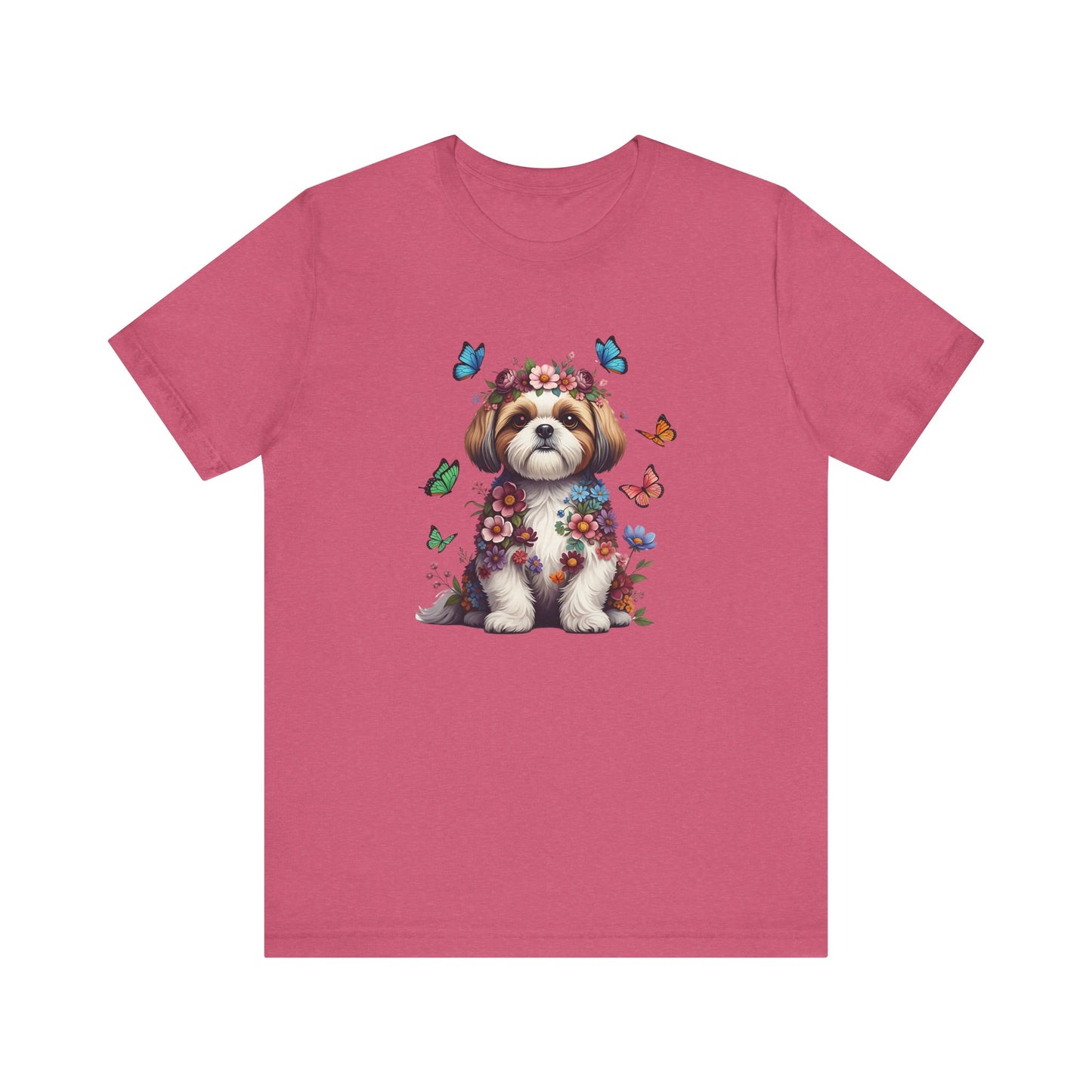 Whimsical Floral Shih Tzu Tee – Colorful Dog Lover Shirt with Butterflies