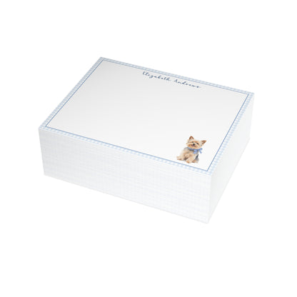 Yorkshire Terrier Dog Blue Gingham Personalized Notecard Set