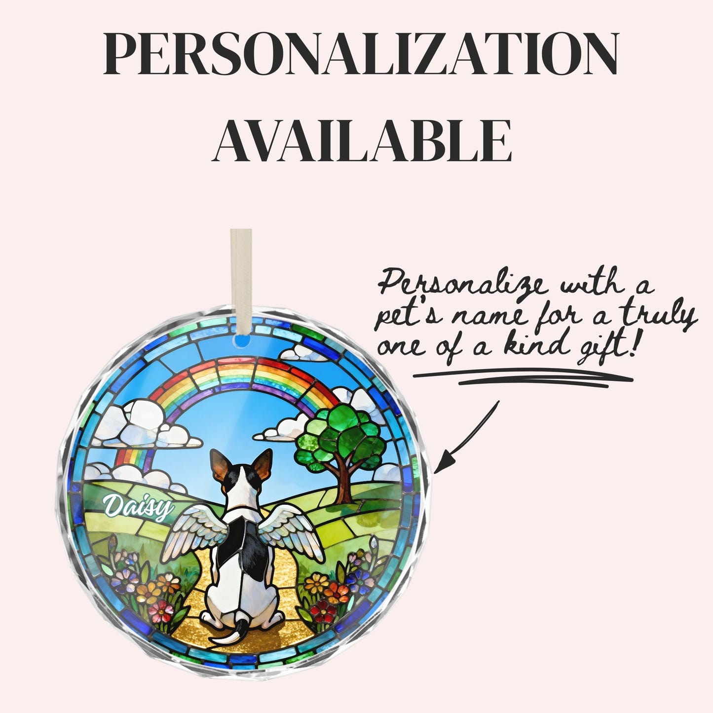 Rat Terrier Rainbow Bridge Stained Glass Ornament