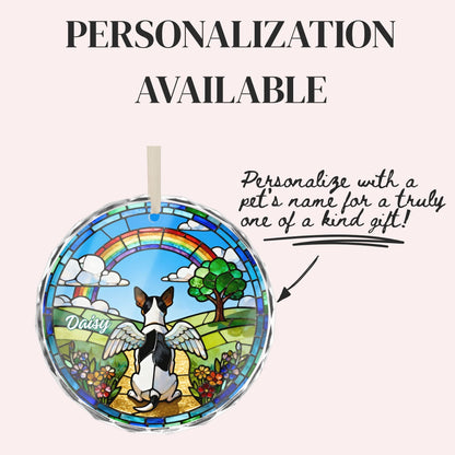 Rat Terrier Rainbow Bridge Stained Glass Ornament