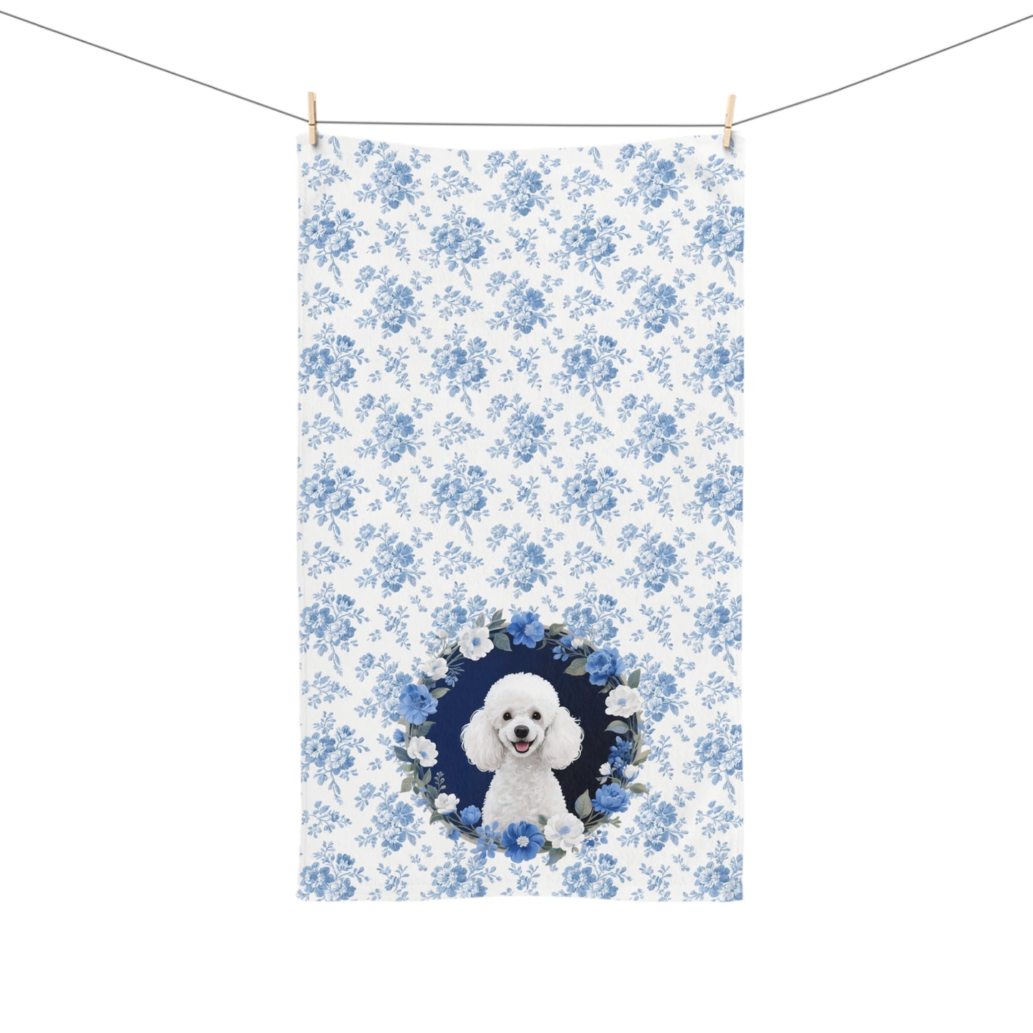 Blue Floral Poodle Dog Portrait Hand Towel – Cute Pet Bathroom Accessory