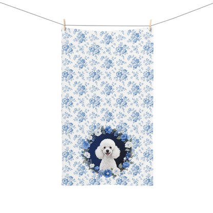 Blue Floral Poodle Dog Portrait Hand Towel – Cute Pet Bathroom Accessory
