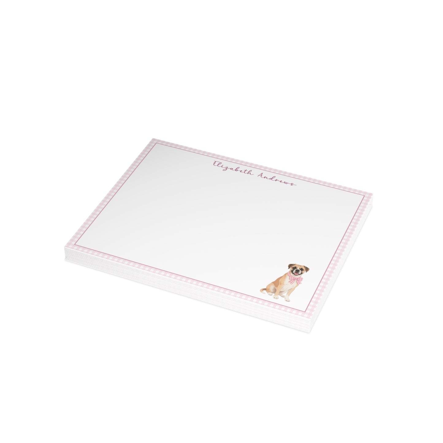 Boxer Dog Pink Gingham Personalized Notecard Set