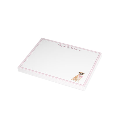 Boxer Dog Pink Gingham Personalized Notecard Set