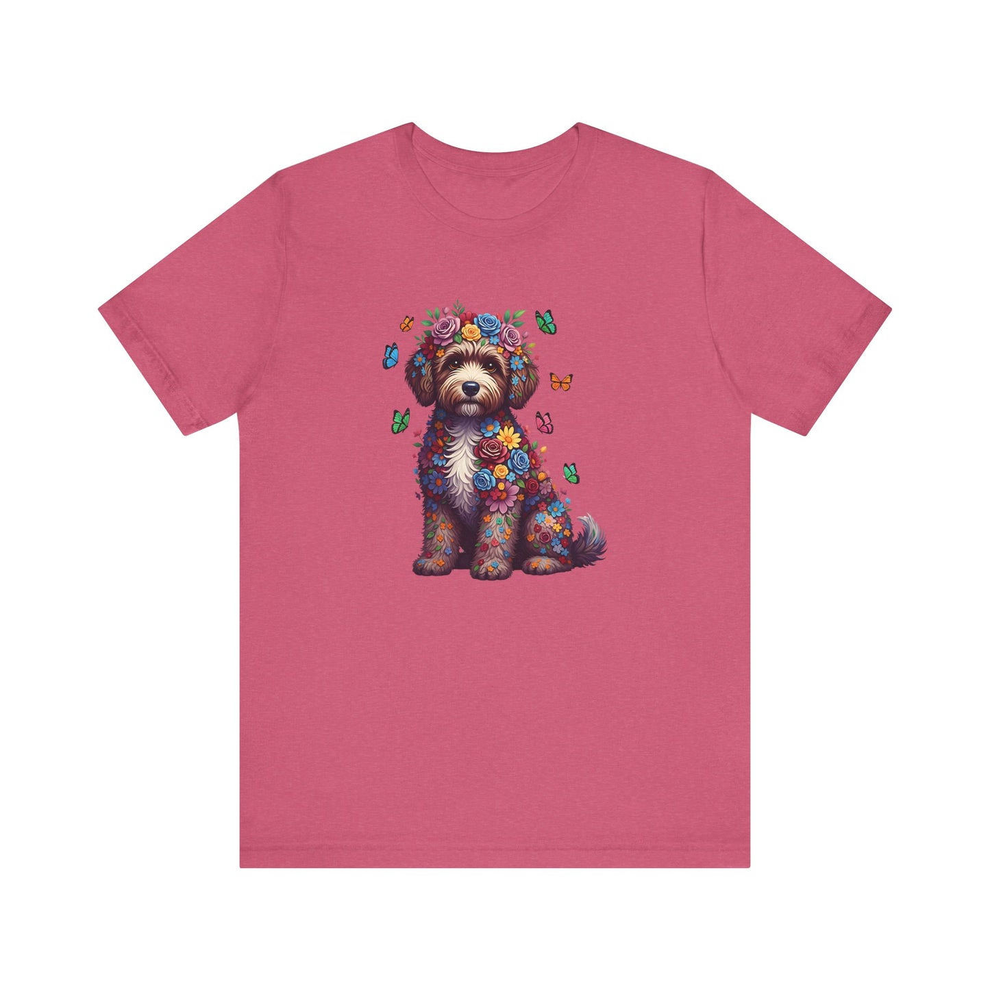 Whimsical Floral Portuguese Water Dog Tee – Colorful Dog Lover Shirt with Butterflies