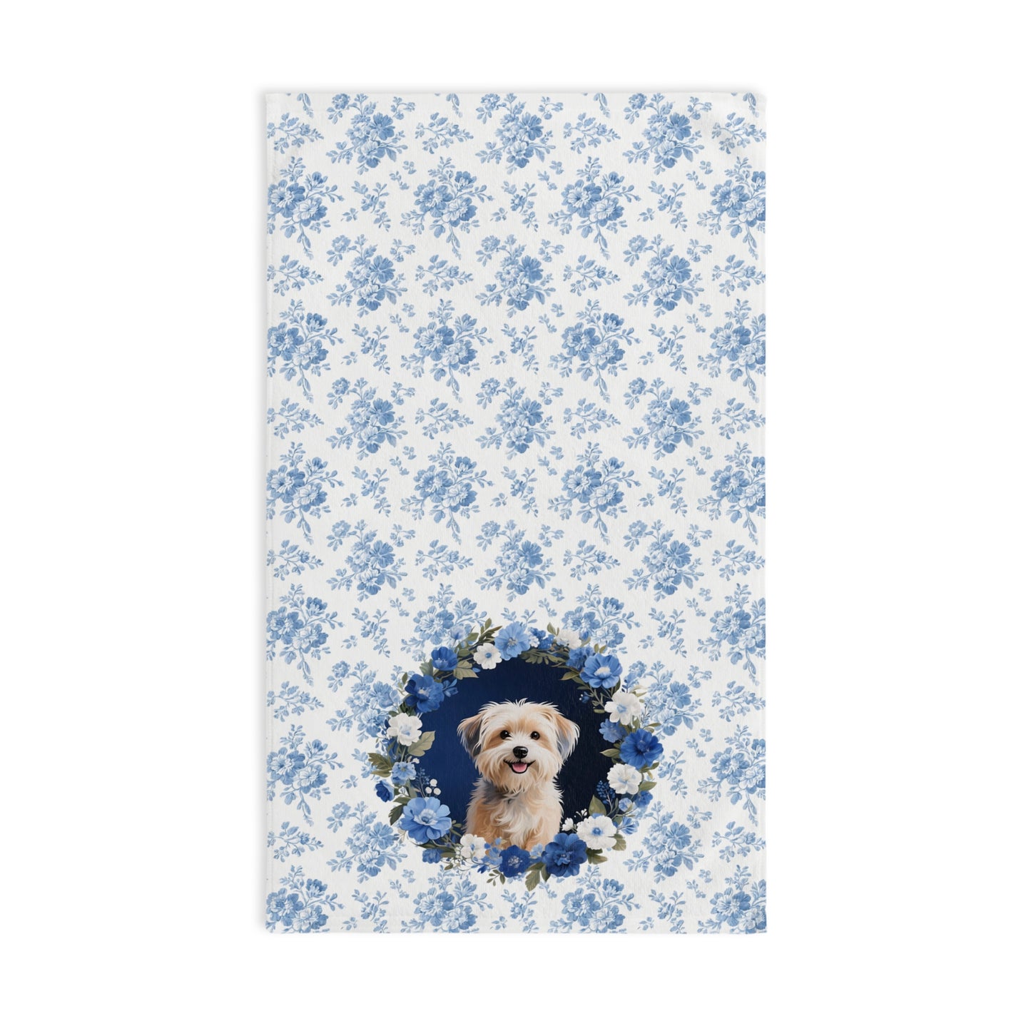 Blue Floral Havanese Dog Portrait Hand Towel – Cute Pet Bathroom Accessory