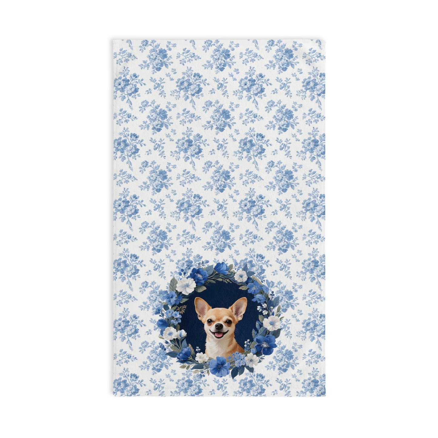 Blue Floral Chihuahua Dog Portrait Hand Towel – Cute Pet Bathroom Accessory
